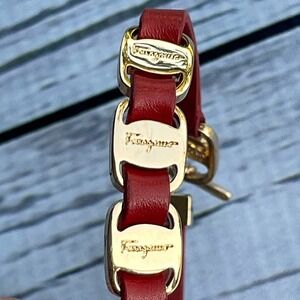 Salvatore Ferragamo Vara Camel Leather Gancini Luxury Logo Bracelet Italy